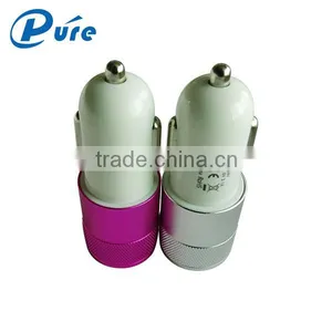 5V 2.1A Aluminum/ABS Material Bullet 2 Port Smart USB Car Charger For Iphone 5/6 and Samsung thumbnail-3