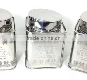 Stainless Steel Square Tea Sugar Coffee Canister Set thumbnail-2