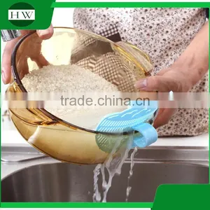Multipurpose Plastic Smile Manual Fruit Vegetable Rice Sifter Wash Washing Basin Strainer Sieve With Clip thumbnail-1