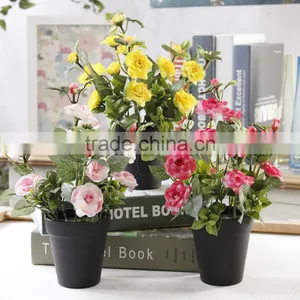 Home Wedding Decoration Artificial Silk Roses Small Potted Bonsai thumbnail-3