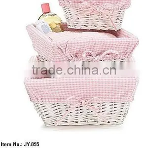 Willow White Rectangular Wicker Basket With Pink Fabric Lining thumbnail-1