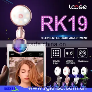 Wholesale Beauty RK19 Selfie Ring Light Mobile Phone 2 in 1 Fisheyes Lens Led Fill Light thumbnail-2