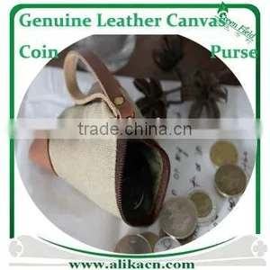 Genuine Leather Canvas Coin Purse thumbnail-1