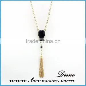 Tassel Teardrop Gemstone Gold Druzy Pendant Necklace thumbnail-1