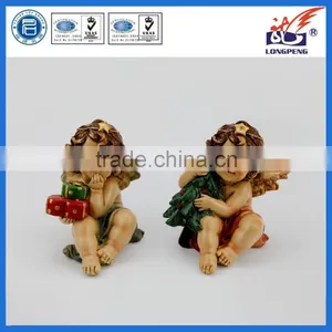 European Sitting Poly Angel Cherub Holding Christmas Tree/Gifts Statue for Home Decor thumbnail-1