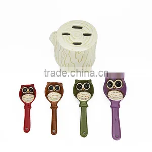 Adorable Owl Design Ceramic Spoon Utensil Holder-Set of 4,Hollow Interior Storage Holder Organizer,Kitchen Storage Crock thumbnail-2