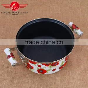 Enamel Decal Full Flower Casserole Cooking Pot Stew Pot Turkey Pot With Glass Lid thumbnail-4