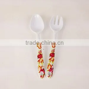 Floral Printed Salad Fork & Spoon, Custom Melamine Salad Serving Spoon With Decal thumbnail-1