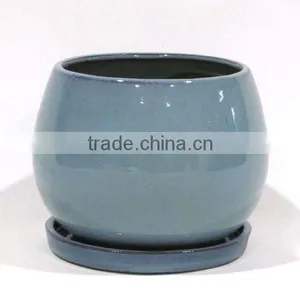 Indoor Round Ceramic Garden Pot With Saucer thumbnail-1