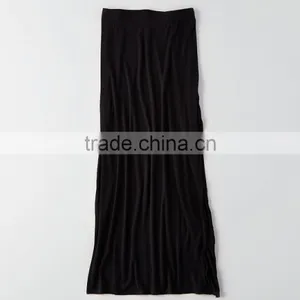 Latest Skirt Design Pictures Women Fashion Plain Dyed Cotton Solid Black Slit Maxi Skirts Women Long Maxi Skirts thumbnail-3