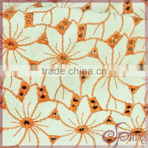 Orange All Over Flower Heavy Cotton Lace, Embroidery Design Fabric thumbnail-4