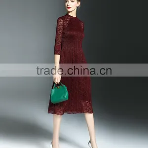 Elegant Lady Lace Hollow Out Embroidery A-line Pleated Fold Lace Dress thumbnail-5