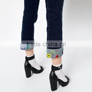 Ladies Denim Jeans Trouser Bottom With Embroidery Pattern thumbnail-4