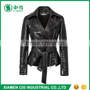 Custom Brand Fashion Fancy Slim Fit Women Black Sexy Leather Jacket thumbnail-1