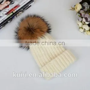 High Quality Cashmere Knitted Hat With Huge Big Fur Pompoms KR-H008 thumbnail-4