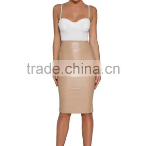 Fashion Faux Leather Skirts Design Wholesale Women Midi Skirt thumbnail-4