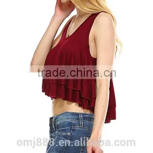 Fashion Ladies Custom Ruffle Crop Top Plain thumbnail-2