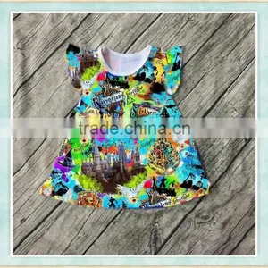 Halloween Costumes for Kids Casle and Forest Print Fullter Sleeve Derss Baby Dress Modern thumbnail-1