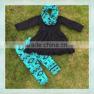 New Fashion Uae Wholesale Boutique Childrens Christmas Clothes Sets Black Decorative Bule Pant Goods for Children thumbnail-1