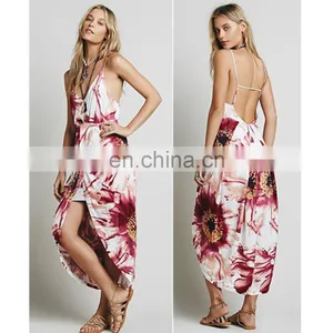 High Quality Deep v Neck Lady Print Dress for Summer thumbnail-2