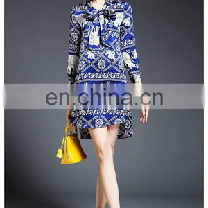 High Quality Ladies Front Short and Back Long Tunic Dress, Print Taffeta Petite Dress thumbnail-6