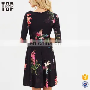 Oem Women Dresses 3/4 Sleevefloral Print Girls Autumn Dress Names With Pictures thumbnail-3