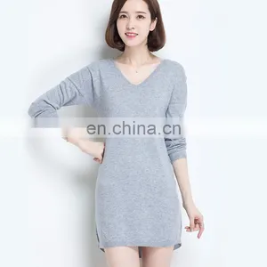 Good Quality Fashion Slim Fit v Neck Custom Knitted Pure Color Womens Pullover 100% Cashmere Sweater Factory thumbnail-3
