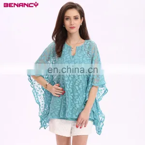 Guangzhou Manufacturer Black Tassel Trim Poncho Blouse thumbnail-1