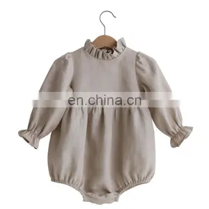 Baby Fashion Clothes Ruffle CollarPrincess Long Sleeve Linen Romper thumbnail-1