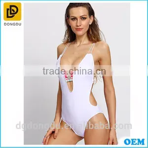 New Fashion Women Casual Low -neck Design Print One-Piece Swimwear thumbnail-2