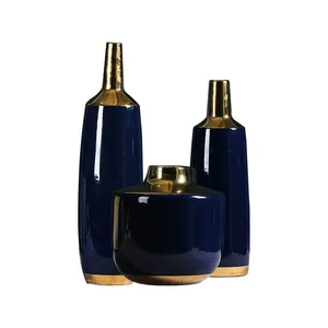 Nordic Style Electroplate Hand Made Blue Jingdezhen Ceramic Vase For Soft Decor thumbnail-5