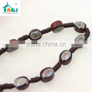 Saint Image Wooden Beads Rosary Bracelet With Cross thumbnail-3