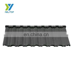 Dark Gray Nosen Design Stone Coated Steel Roof Tile 0.3mm 0.35mm 0.4mm 0.5mm Dark Grey Color Metal Roofing Sheet thumbnail-1