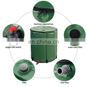 Green and Black Folding Portable 55 Gallon,150 Gallon Plastic Pvc Rain Water Barrel Collection Tank thumbnail-2