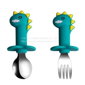 Silicone Baby Small Spoon and Fork With Dinosaur Shape thumbnail-1