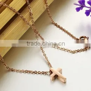 Wholesale New Plating Rose Gold Cross Titanium Steel Necklaces for Woman Pendant Beautiful Gift thumbnail-2