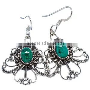 CHRYSOCOLLA EARRING 925 SOLID STERLING,SILVER EXPORTER,STERLING SILVER JEWELRY,SILVER EARRING thumbnail-1