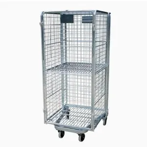 Warehouse Galvanized Wire Roller Cart Wholesale, Cage Trolley Milk Trolley thumbnail-3