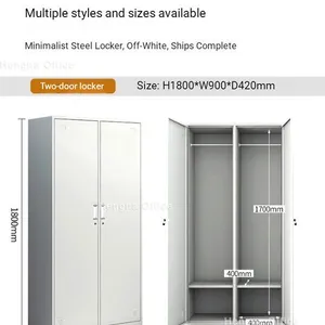 Modern White 2 Door Steel Wardrobe|1800*850*420mm| With Hanging Rod & Door Mirror for High End Staff Changing Room- SWA436 thumbnail-2