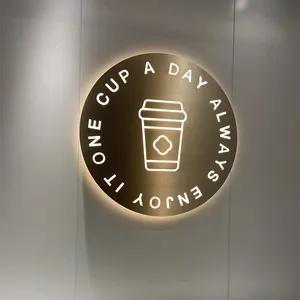 Laser Cut Led Light Box Stainless Steel Illuminated Business Logo Sign Customize Hollow Out Led Shop Logo Light Box thumbnail-1