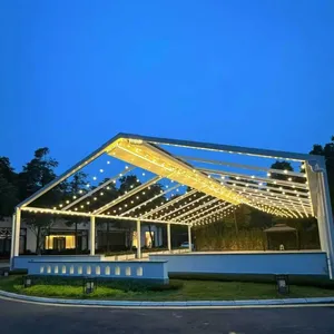 Motorized Retractable Fabric Canopy, Large Automatic Folding Outdoor Sky Roof With LED Light Strip for Park Scenic Spot thumbnail-5