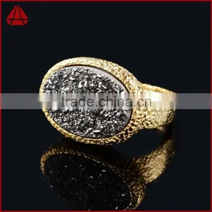Vintage Style Oval Titanium Druzy Chunky Ring thumbnail-5