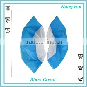 Disposable PP+CPE Coated Shoe Cover White + Blue thumbnail-1
