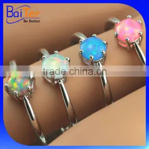 925 Silver Plated Copper Ring With Opal Stone/Wholesale 925 Sterling Silver Synthetic Opal Ring/Silver Blue Fire Opal Jewelry thumbnail-1