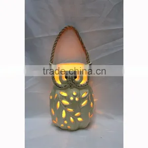 White Ceramic Owl Shaped Tealight Candle Holder thumbnail-1