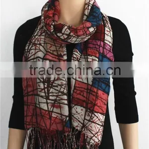 Geometry Pattern Print Wool Scarf thumbnail-1