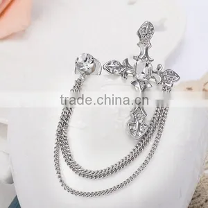 Alloy cz Diamond Crystal Metal Combination Cross Men Wedding Brooch thumbnail-2