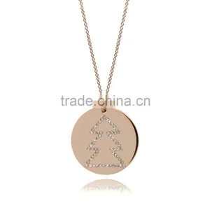 14K Rose Gold Plate With Genuine Crystal Stone Christmas Tree Pattern in 925 Silver/Brass Customize Design thumbnail-1