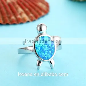 Blue Synthetic Opal 925 Sterling Silver Turtle Shape Engagement Ring SRI026W thumbnail-4
