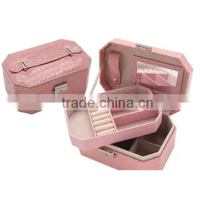 Girls Crazy Pink Leather Handmade Make Up Box Set, Separable Layers Makeup Storage Box thumbnail-1